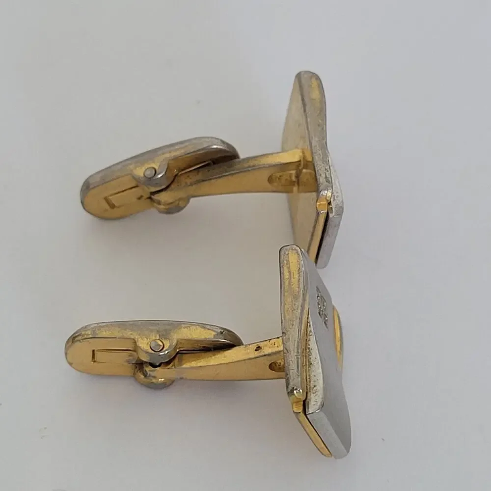 Givenchy Cufflinks Set Rectangle Gold Silver Tone Logo Vintage Designer Fair‎